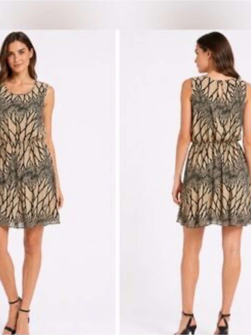 Charming Charlie Nude Dress with Black Lace Overlay